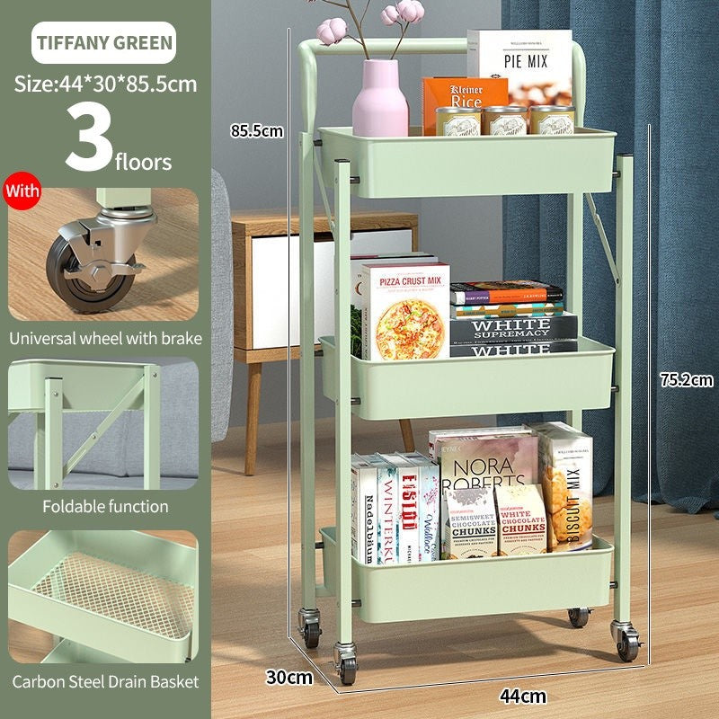 (HOME+) 3 Tier Kitchen Trolley Storage with Handle Folding Kitchen Shelf