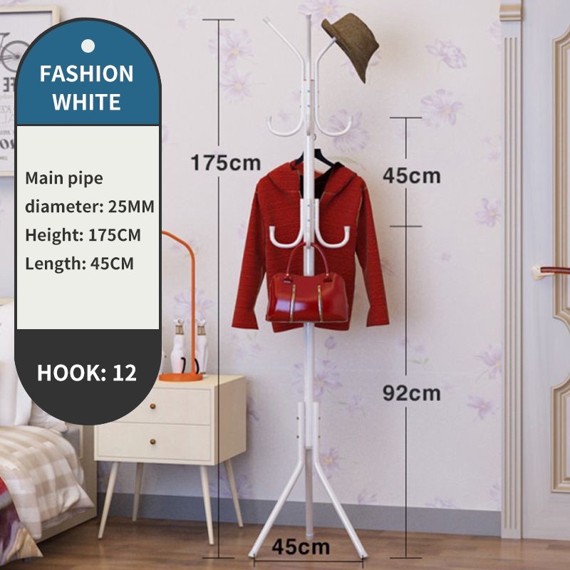 (HOME+) 12 Hooks Clothes Rack Hat and Coat & Garment Hanger Floor Standing Rack