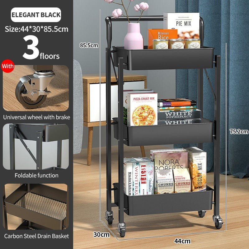 (HOME+) 3 Tier Multi-functional Trolley / Foldable Metal Trolley / Rack / Kitchen Shelf Movable Storage Cart
