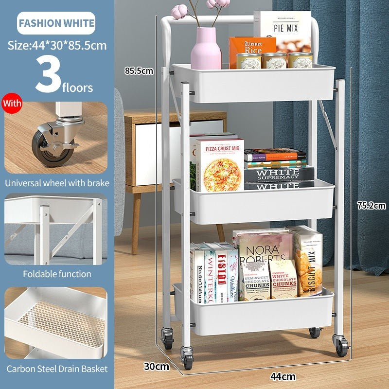 (HOME+) 3 Tier Multi-functional Trolley / Foldable Metal Trolley / Rack / Kitchen Shelf Movable Storage Cart