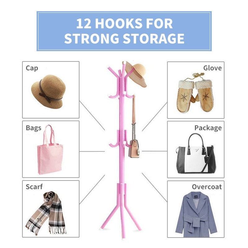 (HOME+) 12 Hooks Clothes Rack Hat and Coat & Garment Hanger Floor Standing Rack