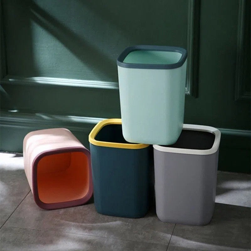 (HOME+) Portable Plastic Trash Can Garbage Bin