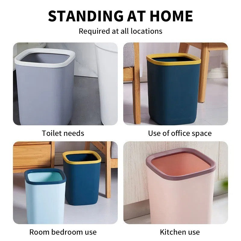 (HOME+) Portable Plastic Trash Can Garbage Bin