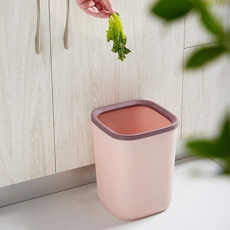 (HOME+) Portable Plastic Trash Can Garbage Bin