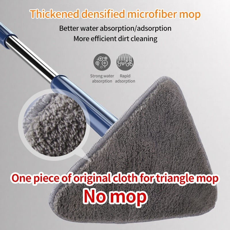 (HOME+)Triangular Mop 360° Rotatable Adjustable 130cm Self-extrusion Type Hands-free Easy Drainage Wiper Window Water Br
