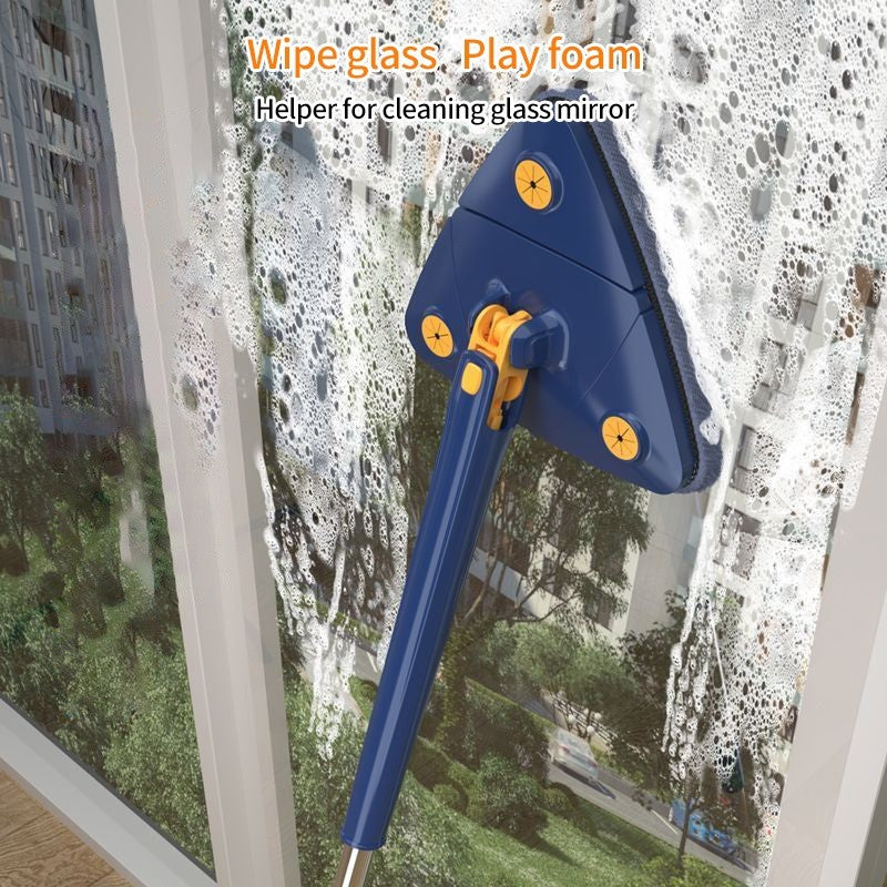 (HOME+)Triangular Mop 360° Rotatable Adjustable 130cm Self-extrusion Type Hands-free Easy Drainage Wiper Window Water Br