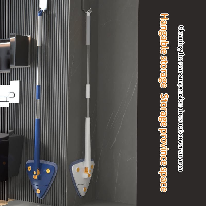 (HOME+)Triangular Mop 360° Rotatable Adjustable 130cm Self-extrusion Type Hands-free Easy Drainage Wiper Window Water Br