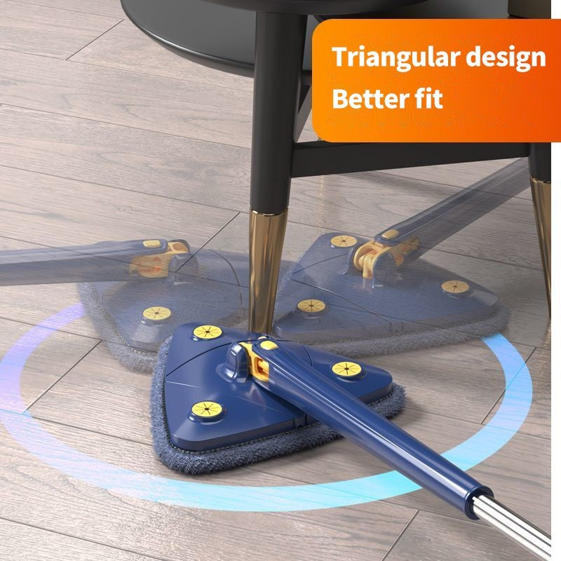 (HOME+)Triangular Mop 360° Rotatable Adjustable 130cm Self-extrusion Type Hands-free Easy Drainage Wiper Window Water Br