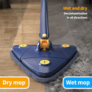 Triangular Mop 360° Rotatable Adjustable 130cm Self-extrusion Type Hands-free Easy Drainage Wiper Window Water Brush