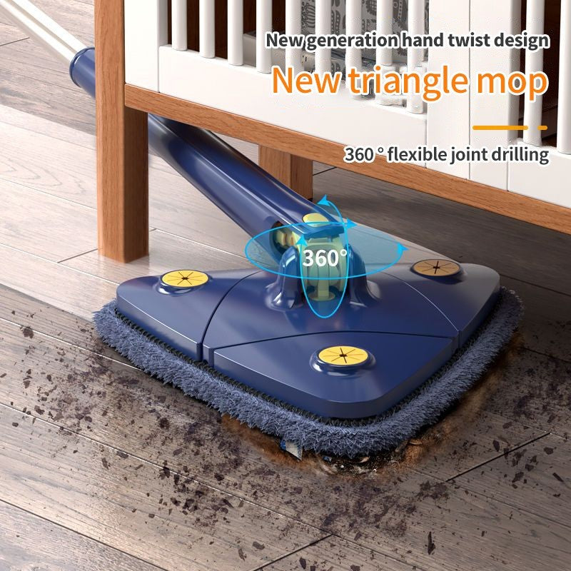 (HOME+)Triangular Mop 360° Rotatable Adjustable 130cm Self-extrusion Type Hands-free Easy Drainage Wiper Window Water Br