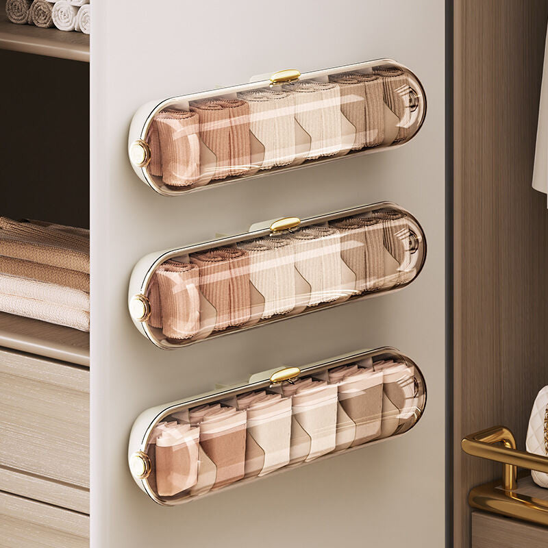 (HOME+) Light Luxury Home Transparent Bedroom Wardrobe Wall Hanging Storage Socks Storage Tool Underwear Storage Box