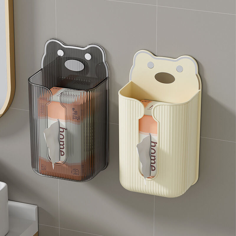 (HOME+) Bathroom Tissue Box Bathroom Washcloth Teddy Bear Storage Box Wall Mounted Kitchen Toilet Paper Drawer Box