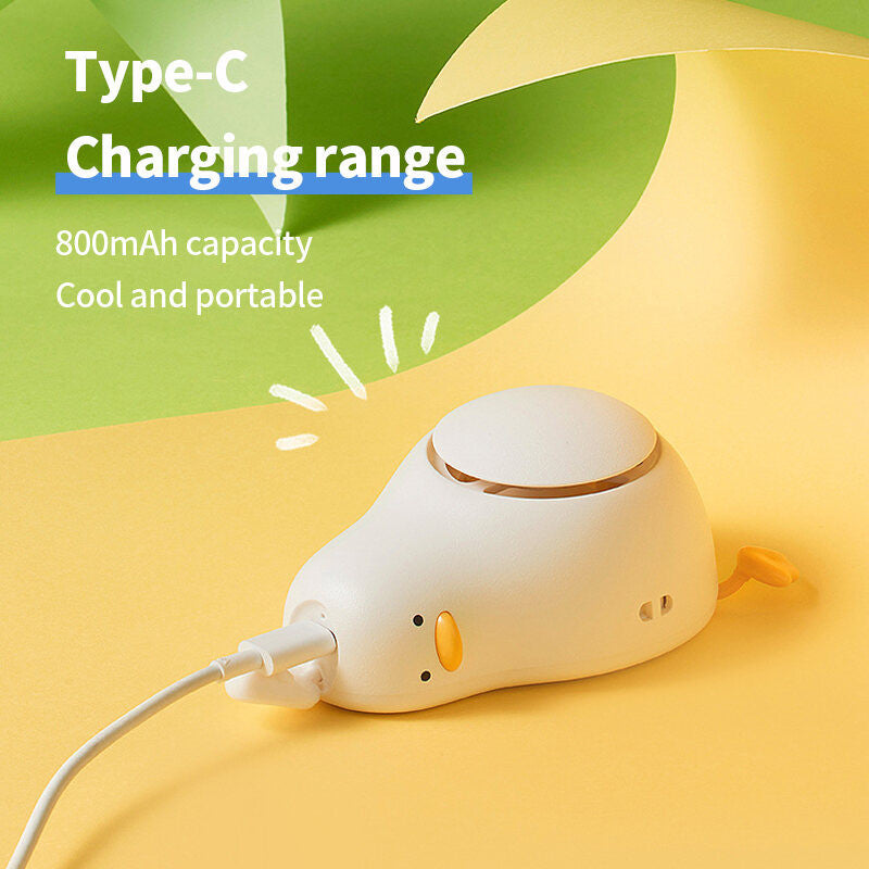 (HOME+) Lying Flat Duck Neck Hanging Fan Mini Cute Cartoon USB Charging Student Outdoor Portable Handheld Small Fan