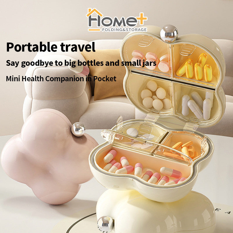 (HOME+) Mini Portable Medicine Box for Travel Multiple Compartments Packaged Pills Sealed Storage Box