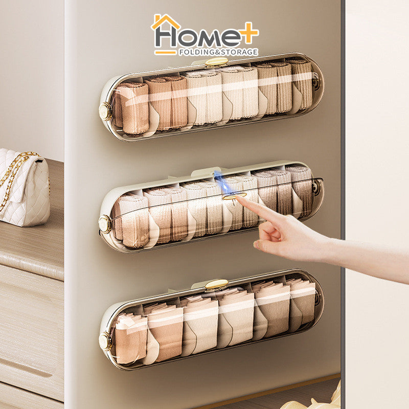 (HOME+) Light Luxury Home Transparent Bedroom Wardrobe Wall Hanging Storage Socks Storage Tool Underwear Storage Box