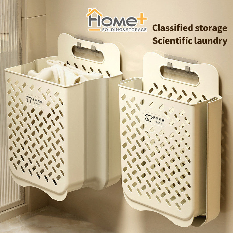 (HOME+) Wall Mounted Dirty Clothes Basket Household Folding Laundry Basket