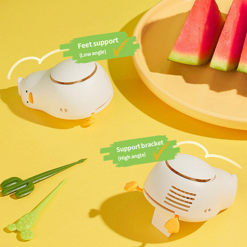 (HOME+) Lying Flat Duck Neck Hanging Fan Mini Cute Cartoon USB Charging Student Outdoor Portable Handheld Small Fan