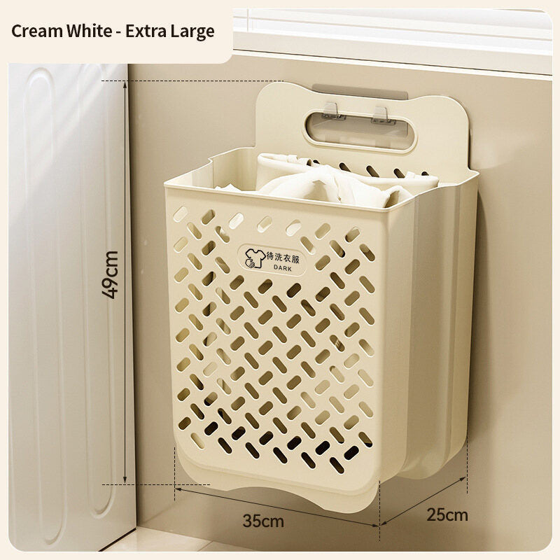 (HOME+) Wall Mounted Dirty Clothes Basket Household Folding Laundry Basket