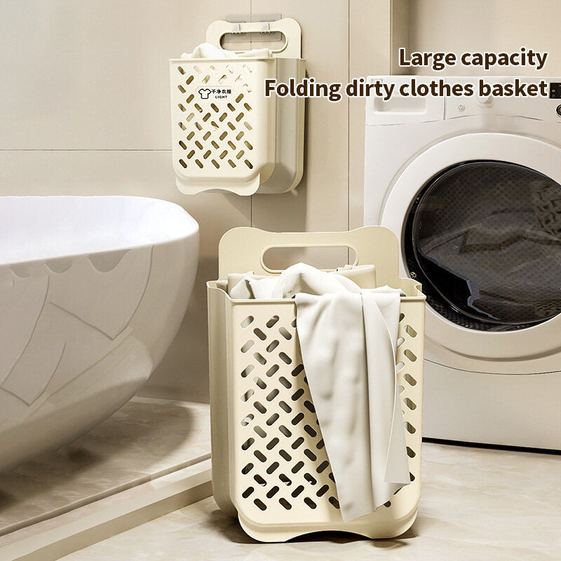(HOME+) Wall Mounted Dirty Clothes Basket Household Folding Laundry Basket