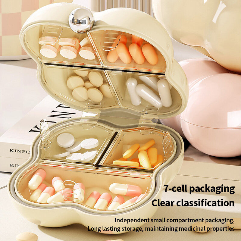 (HOME+) Mini Portable Medicine Box for Travel Multiple Compartments Packaged Pills Sealed Storage Box