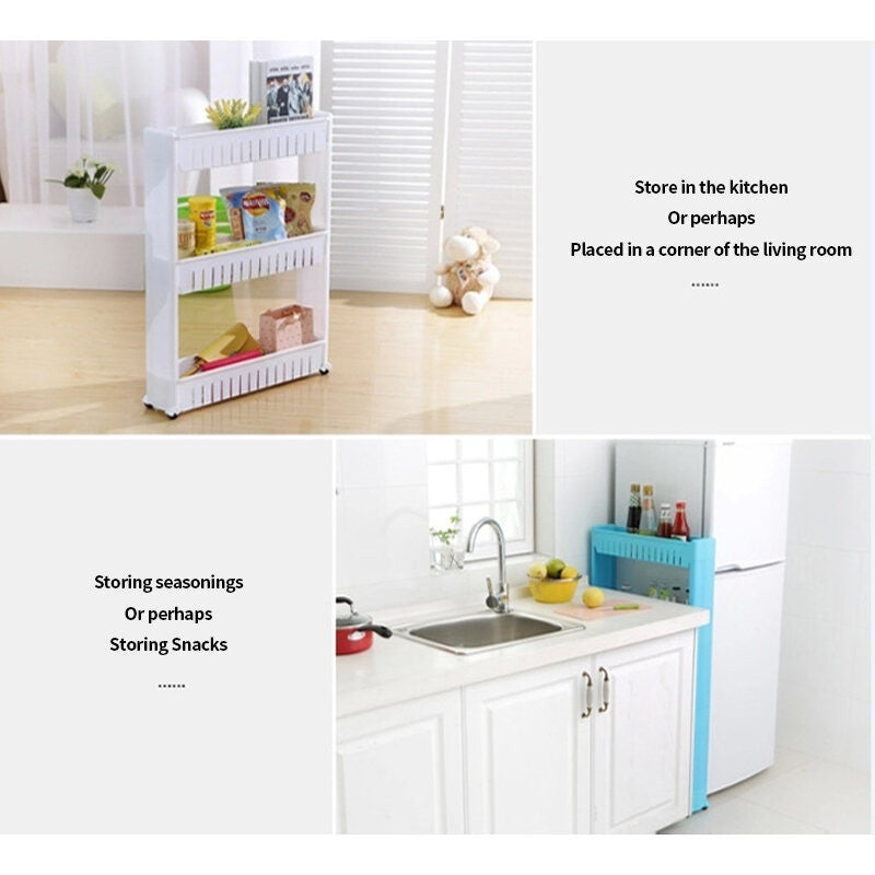 (HOME+) Plastic Seam Rack Storage Rack With Pulley Refrigerator Kitchen Seam Storage Rack Bathroom Storage Rack
