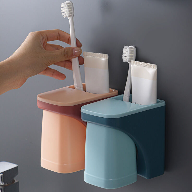 (HOME+) Magnetic Wall Mounted Toothbrush Mouthwash Cup Set
