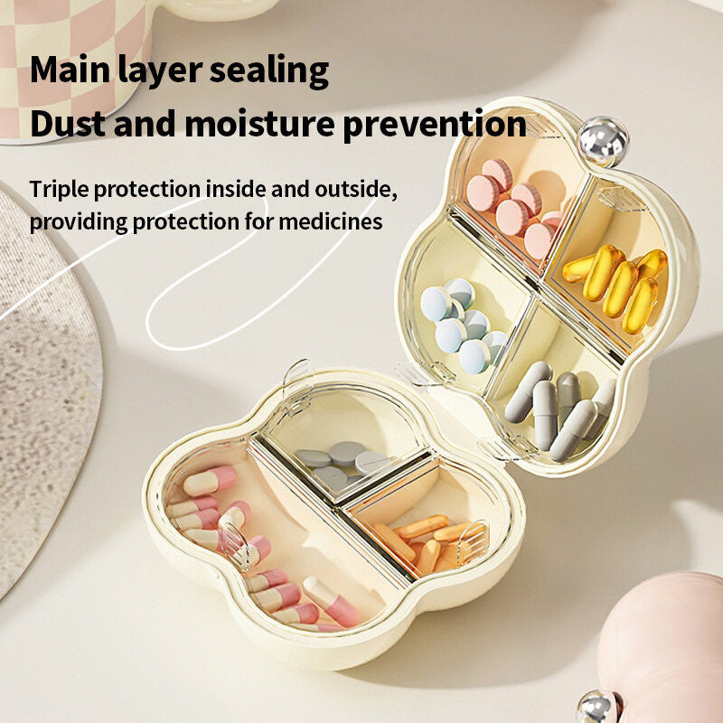 (HOME+) Mini Portable Medicine Box for Travel Multiple Compartments Packaged Pills Sealed Storage Box