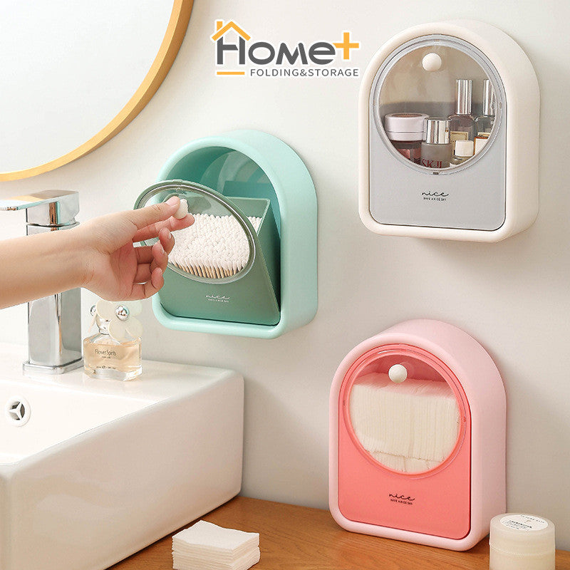 (HOME+) Makeup Cotton Storage Box Wall Mounted Makeup Removal Cotton Box