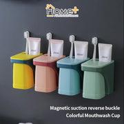 (HOME+) Magnetic Wall Mounted Toothbrush Mouthwash Cup Set