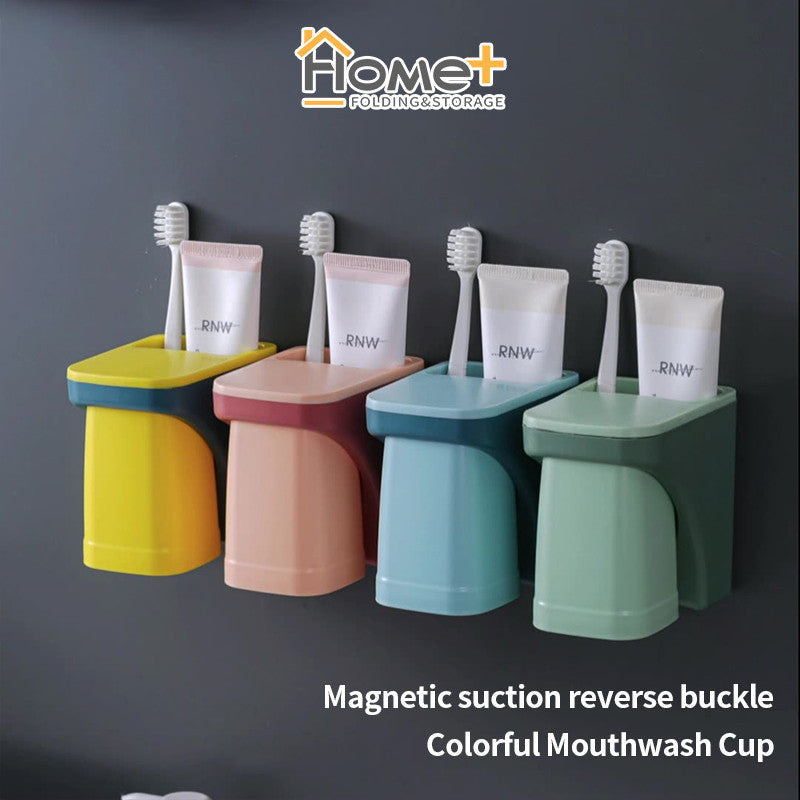 (HOME+) Magnetic Wall Mounted Toothbrush Mouthwash Cup Set