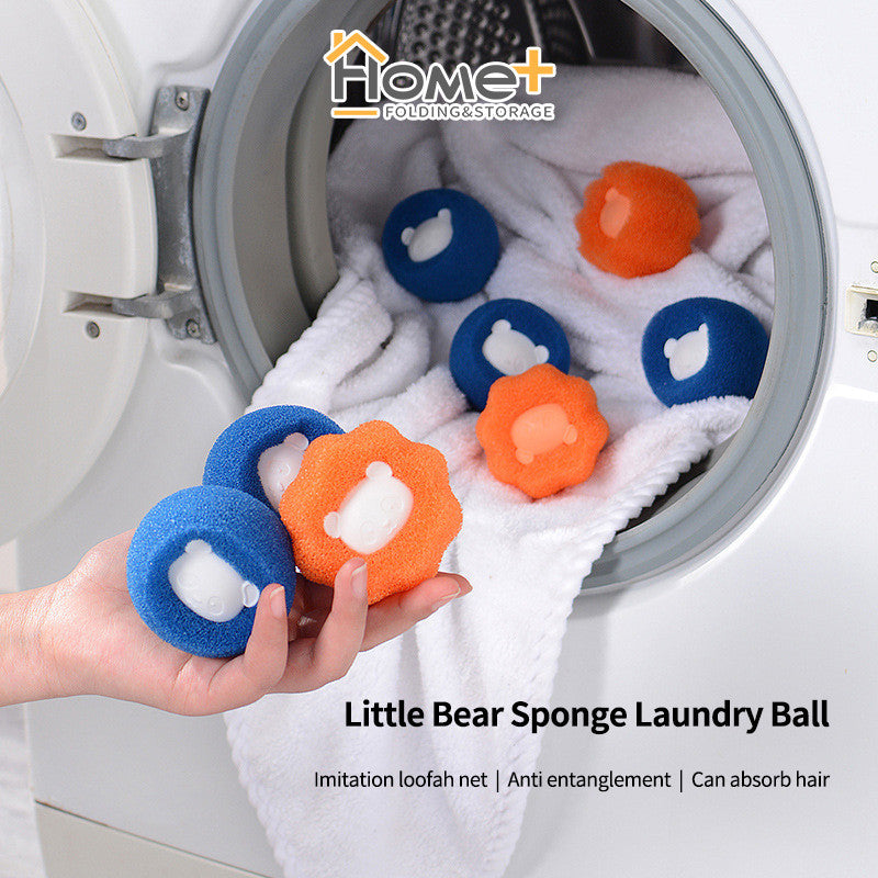 (HOME+) Little Bear Sponge Laundry Ball Anti entanglement Sticky Hair Ball Laundry Clothes Hair Cleaning Ball