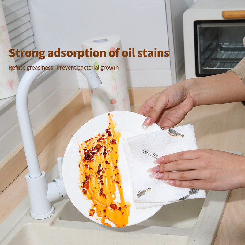 (HOME+) 50PCS Lazy Cloth Thickened Disposable Kitchen Dishwashing Cleaning Cloth