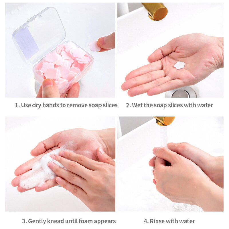 (HOME+) Portable Hand Sanitizer Disposable Travel Mini Petal Soap Tablets