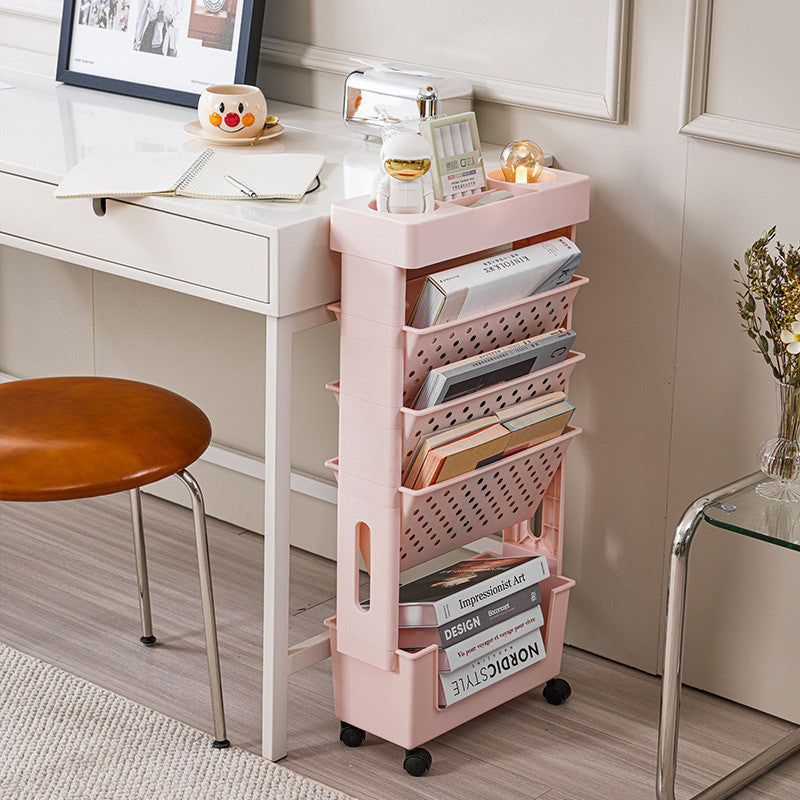Mobile Storage Box With Wheels and Book Shelf