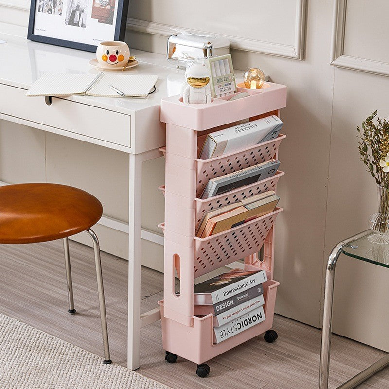 Mobile Storage Box With Wheels and Book Shelf