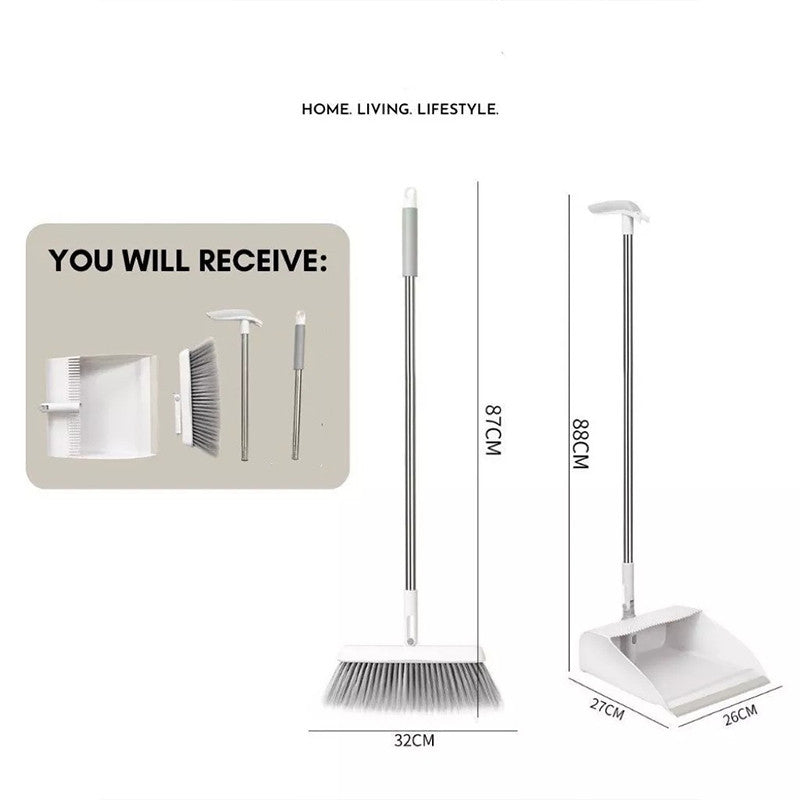 Rotatable Broom and Wind Proof Dust Pan with Broom Comb Broom Set