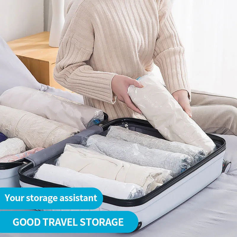 (HOME+) Portable Vacuum Storage Bags Hand-rolled Vacuum Compression Bags Travel Vacuum Bag