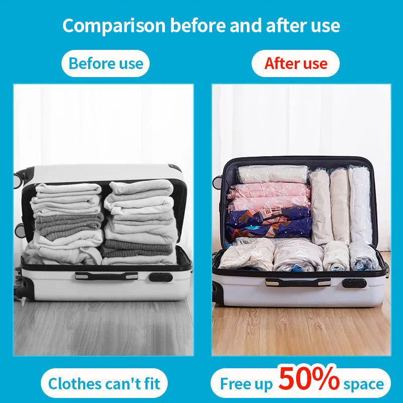 (HOME+) Portable Vacuum Storage Bags Hand-rolled Vacuum Compression Bags Travel Vacuum Bag