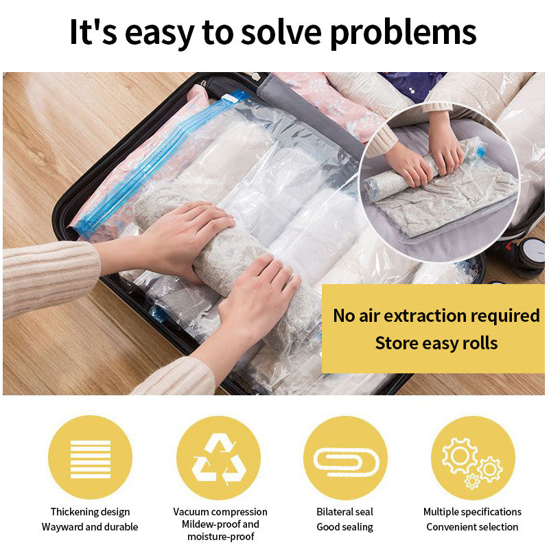 (HOME+) Portable Vacuum Storage Bags Hand-rolled Vacuum Compression Bags Travel Vacuum Bag