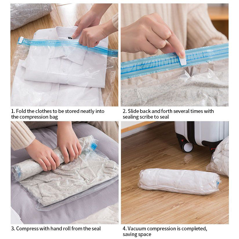 (HOME+) Portable Vacuum Storage Bags Hand-rolled Vacuum Compression Bags Travel Vacuum Bag