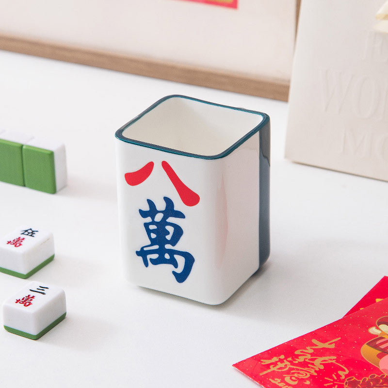 (HOME+) Mahjong Ceramic Cup Vintage Chinese mug Creative Design Gift Single Cup Coffee Cup Water Cup