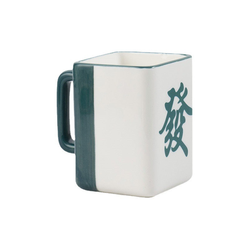 (HOME+) Mahjong Ceramic Cup Vintage Chinese mug Creative Design Gift Single Cup Coffee Cup Water Cup