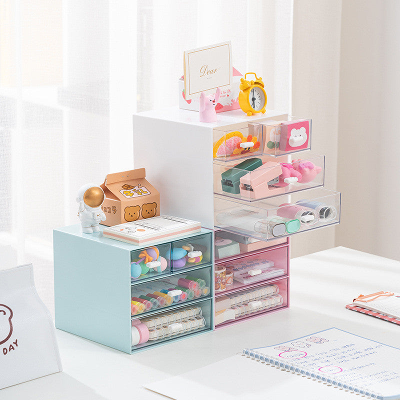 (HOME+) Desktop transparent drawer storage box office file storage box bedroom study overlay combination storage cabinet