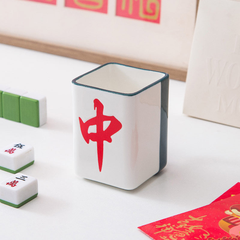 (HOME+) Mahjong Ceramic Cup Vintage Chinese mug Creative Design Gift Single Cup Coffee Cup Water Cup