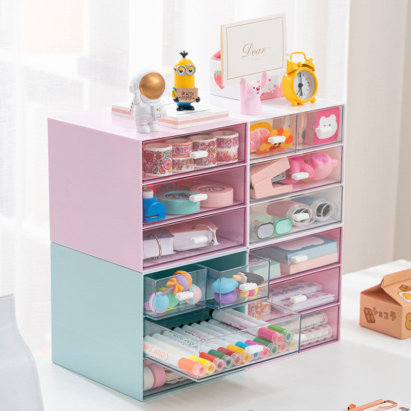 (HOME+) Desktop transparent drawer storage box office file storage box bedroom study overlay combination storage cabinet