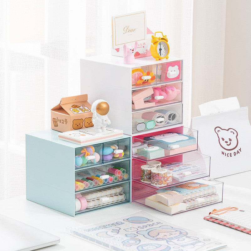 (HOME+) Desktop transparent drawer storage box office file storage box bedroom study overlay combination storage cabinet