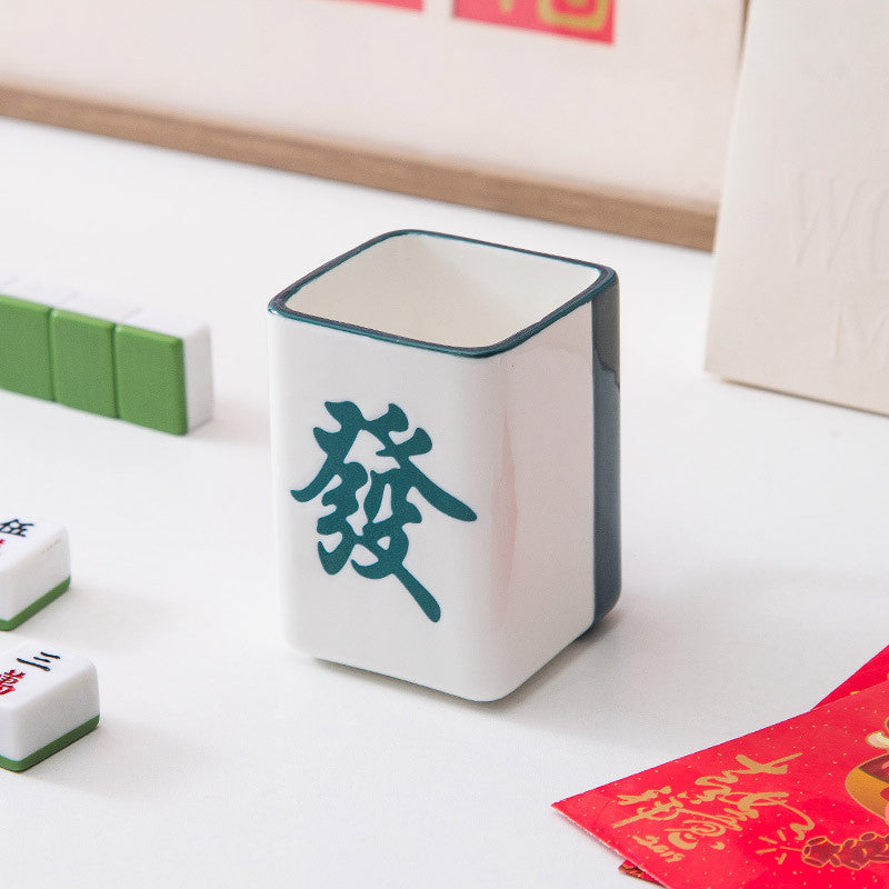 (HOME+) Mahjong Ceramic Cup Vintage Chinese mug Creative Design Gift Single Cup Coffee Cup Water Cup
