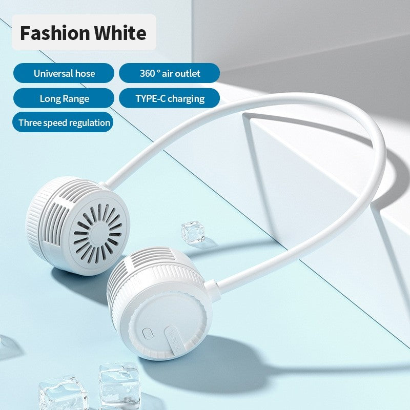(HOME+) Hanging Neck Fan Lazy Fan Portable Folding Lazy Outdoor Desktop USB High Wind Hanging Neck Small Fan