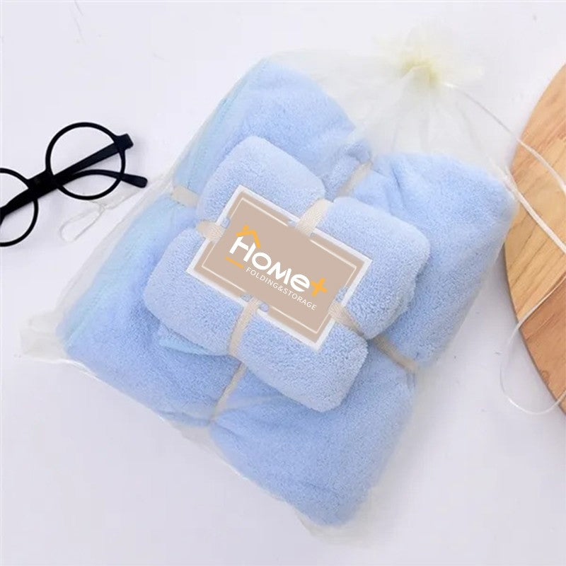 (HOME+) Combo Set Bath Towel + Face Towels Soft Microfibre