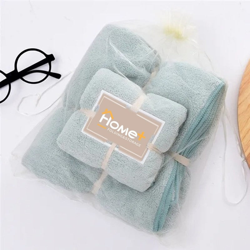 (HOME+) Combo Set Bath Towel + Face Towels Soft Microfibre